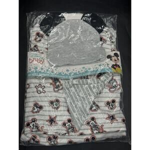 Disney Baby Boy Mickey Mouse Reversible Blanket AND Gray Hat Mickey Ears GS71477